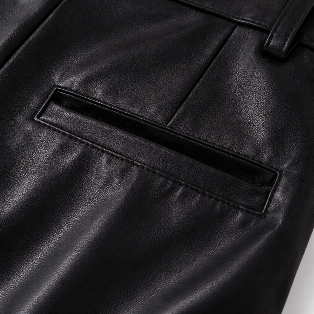 Wide-Leg Pleated Leather Pants for Women