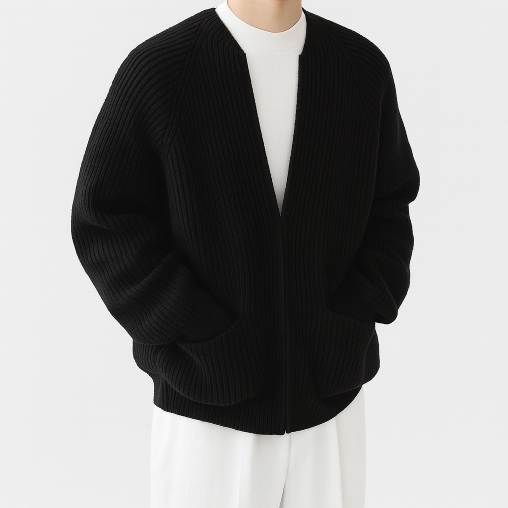 Rowland Wool Zip-Up Cardigan - Black