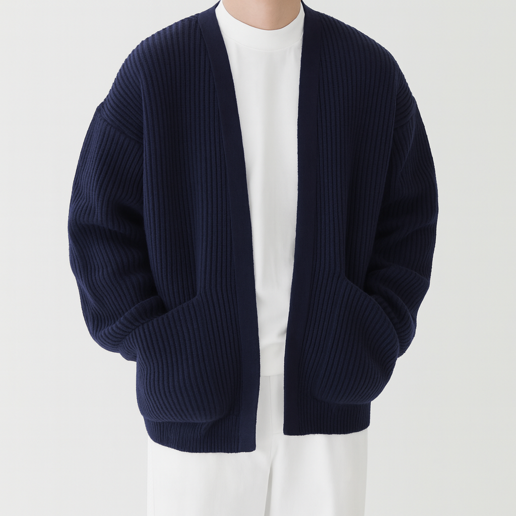 Rowland Wool Zip-Up Cardigan - Navy