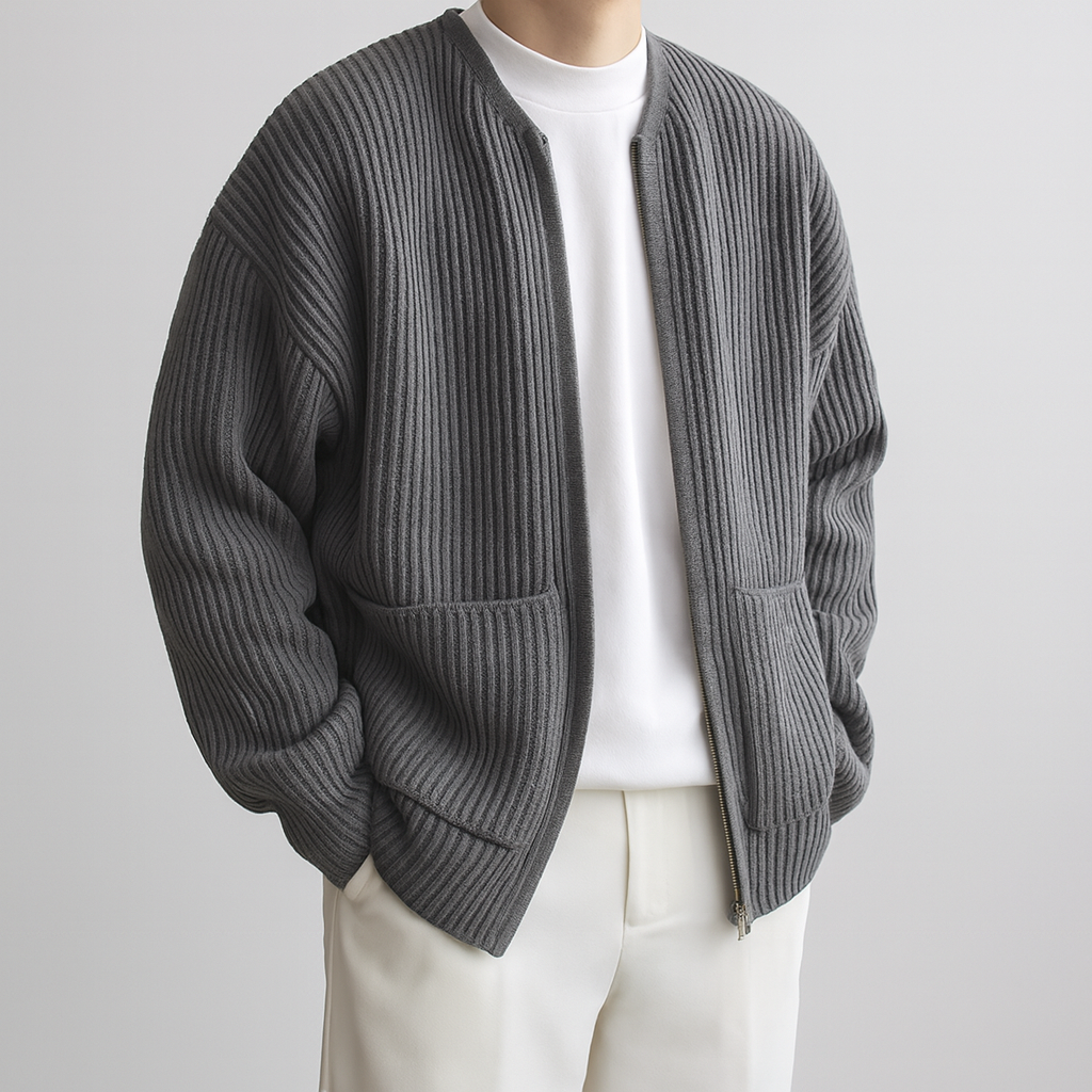 Rowland Wool Zip-Up Cardigan - Gray