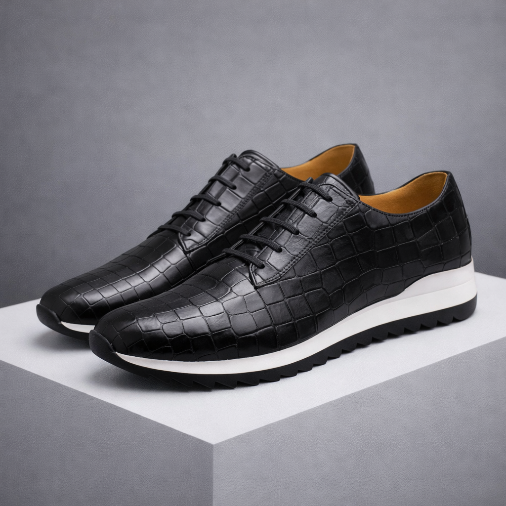 Croc-Embossed Leather Lace-Up Dress Shoes for Men