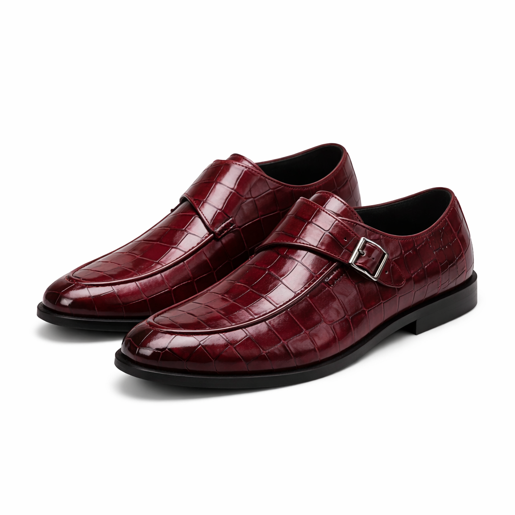 Montari Monk Strap Genuine Leather Shoes - Red