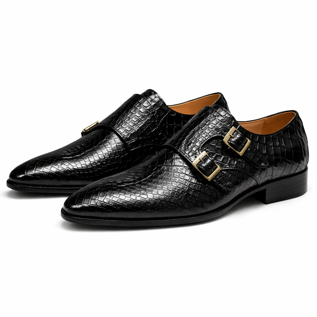 Montari Genuine Leather Monk Strap Oxfords - Black