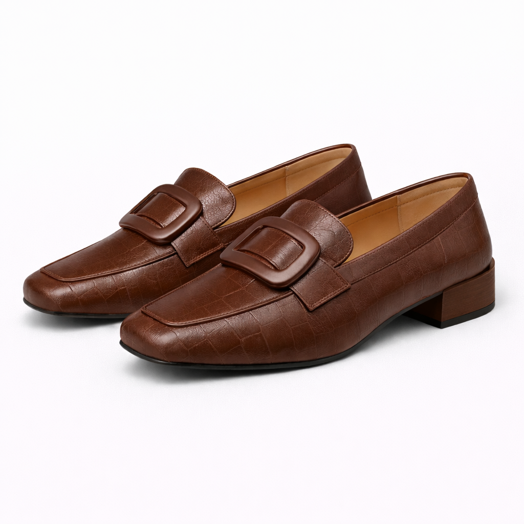 Savina Genuine Leather Low Heel Loafers - Brown