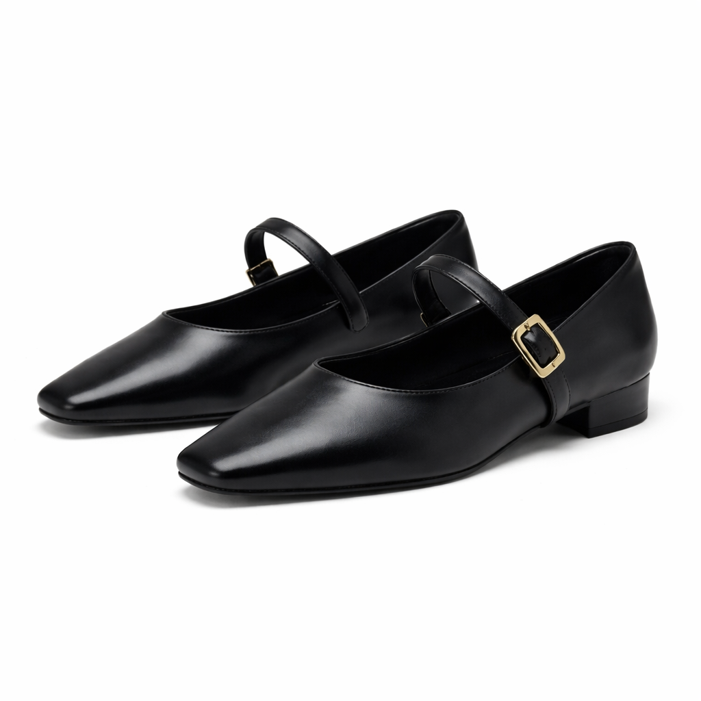 Savina Genuine Leather Low Block Heels - Black