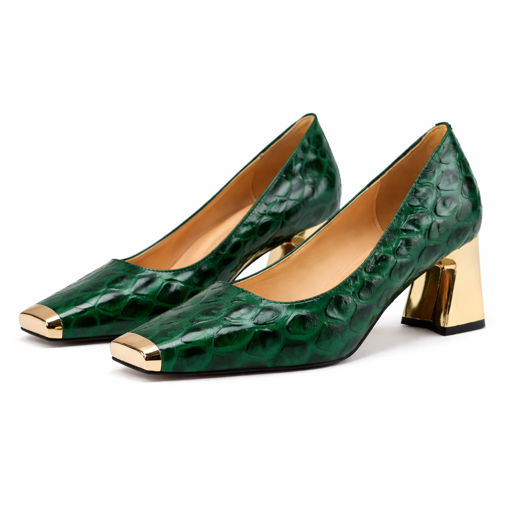 Savina Genuine Leather Heels - Green