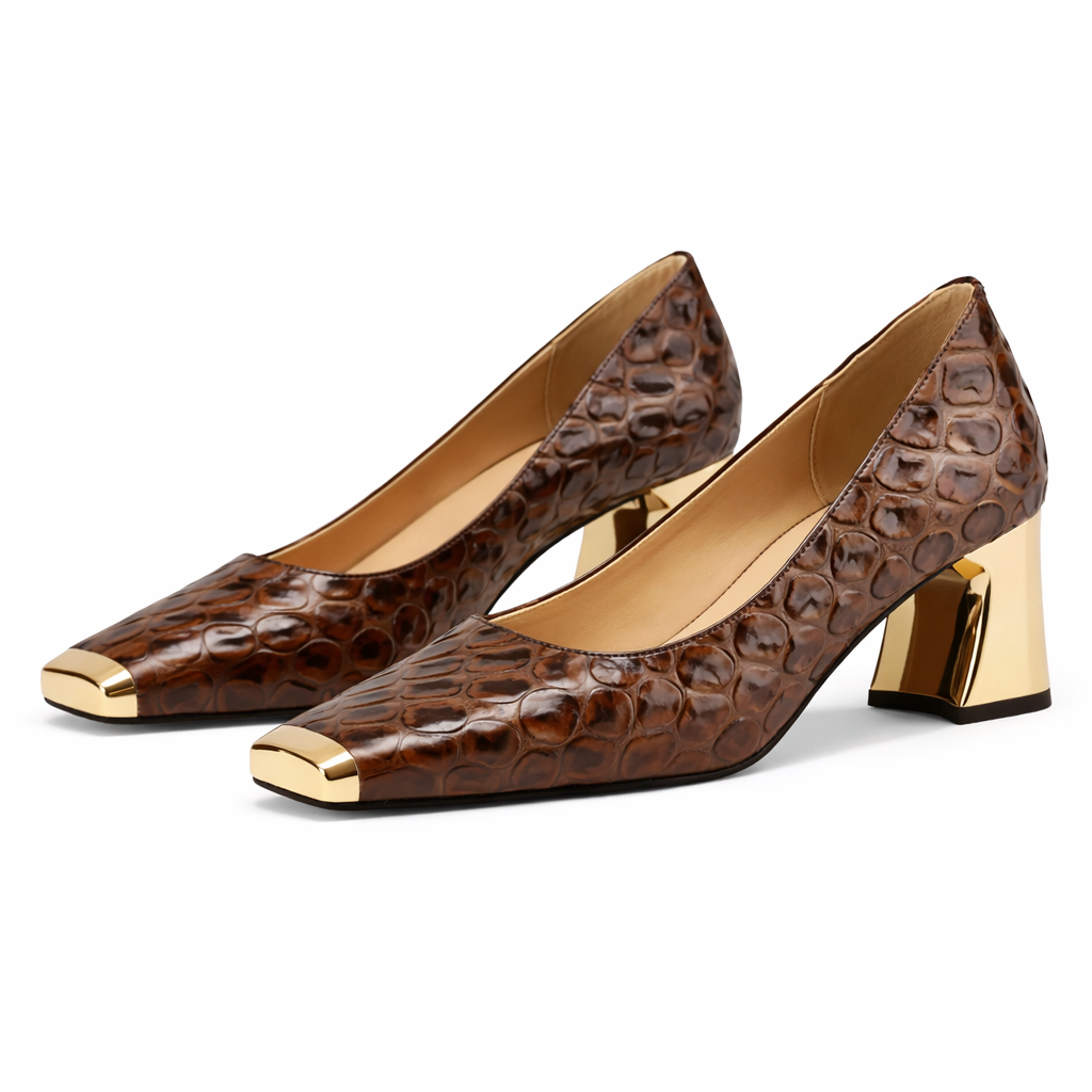 Savina Genuine Leather Heels - Brown