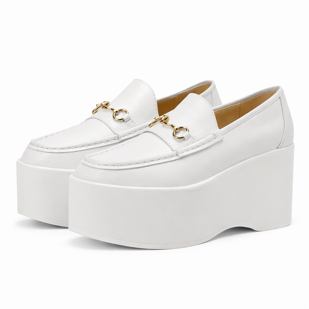 Savina Genuine Leather Platform Loafers - White