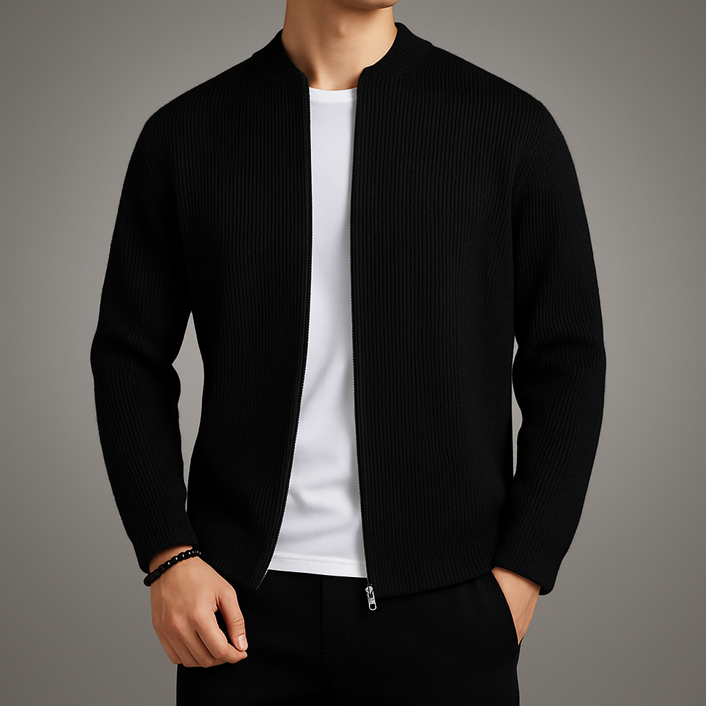 Montari Wool Zip-Up Cardigan - Black