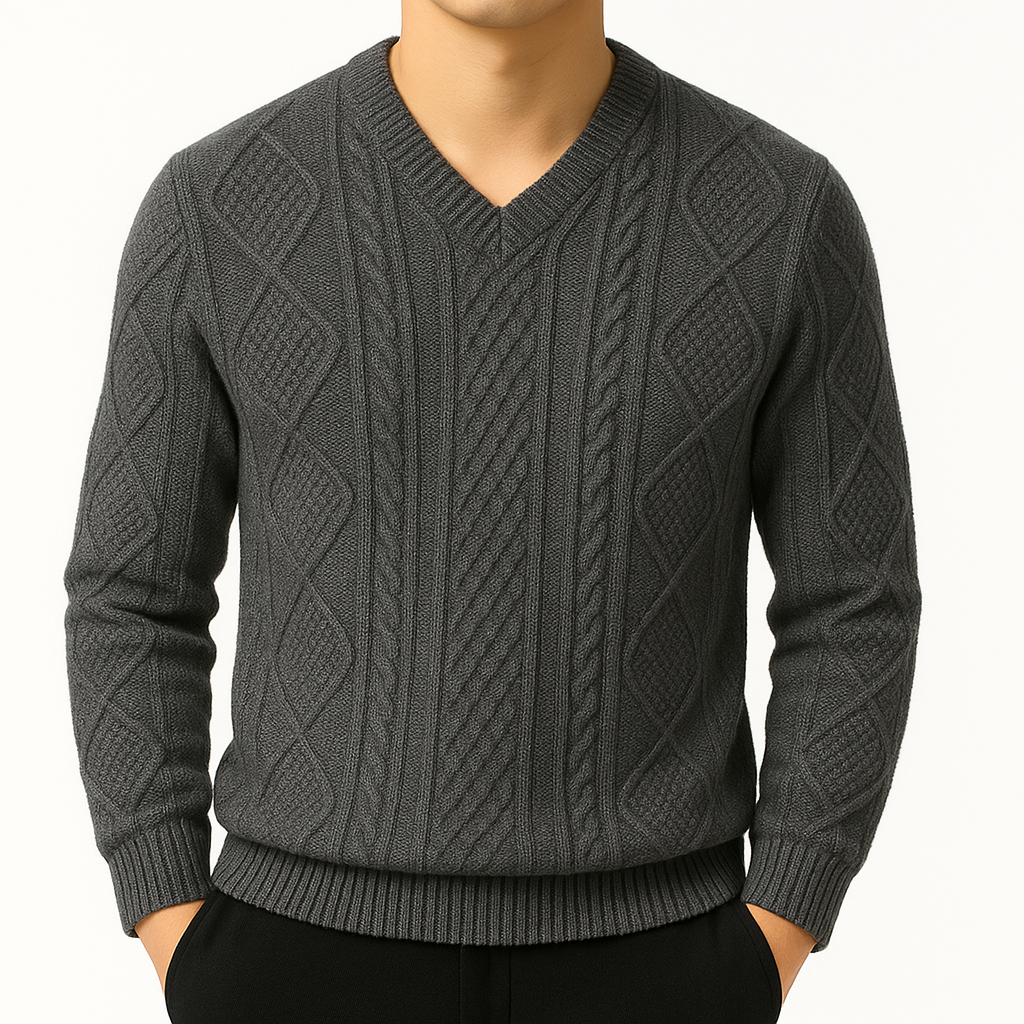 Montari Wool Cable-Knit Sweater - Gray