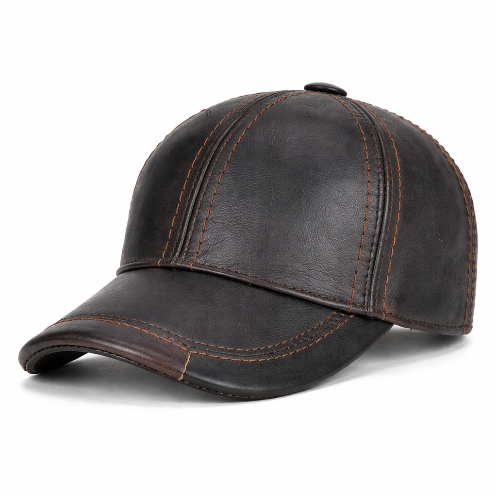 Montari Genuine Leather Vintage Cap - Black