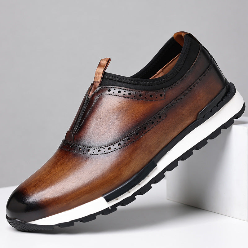Slip-On Brogue Detail Leather Sneakers for Men