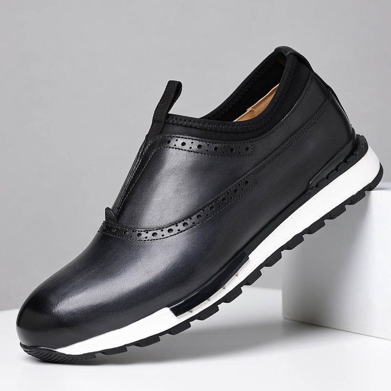 Slip-On Brogue Detail Leather Sneakers for Men