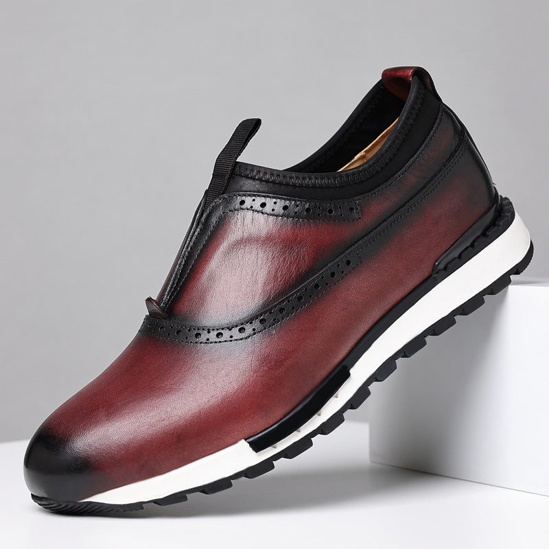 Slip-On Brogue Detail Leather Sneakers for Men