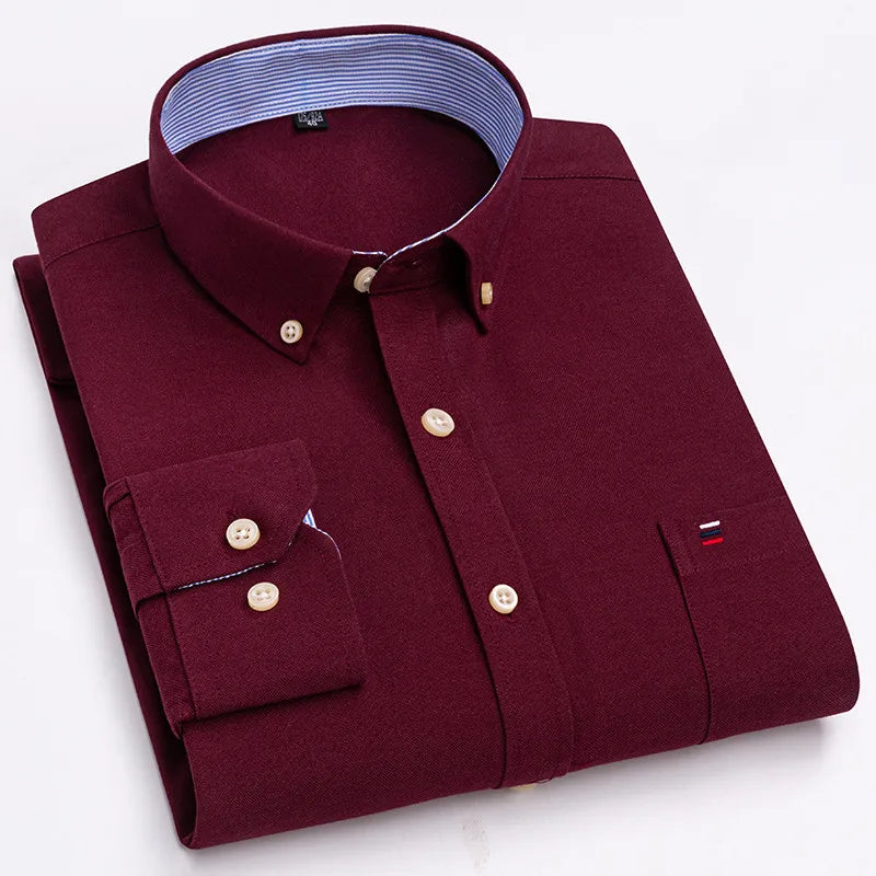 Corbin Cotton Button-Up Long Sleeve Shirt - Red