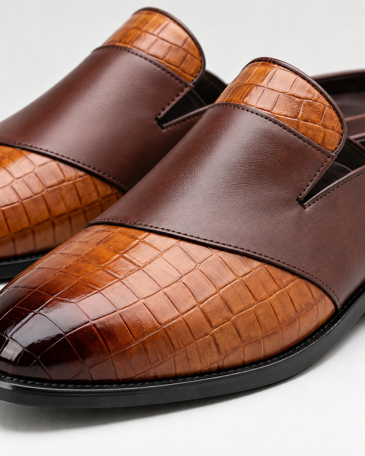 Leather Backless Loafers for Men – close-up detail