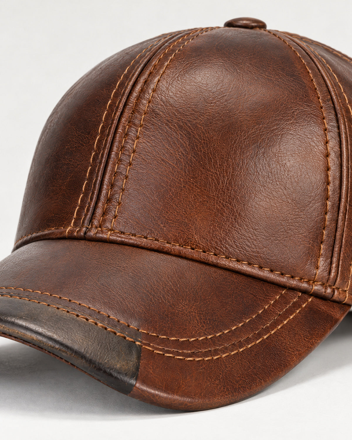 Vintage Genuine Leather Baseball Cap for Men – close-up detail