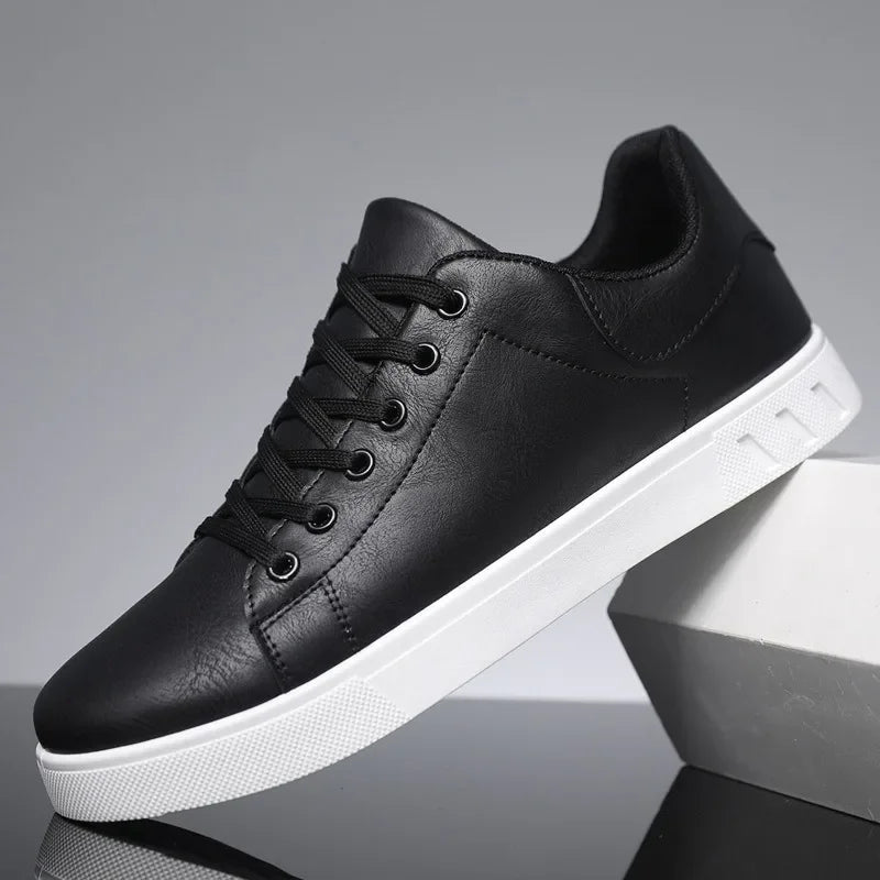 Men's Genuine Leather Low-Top Sneakers - Black