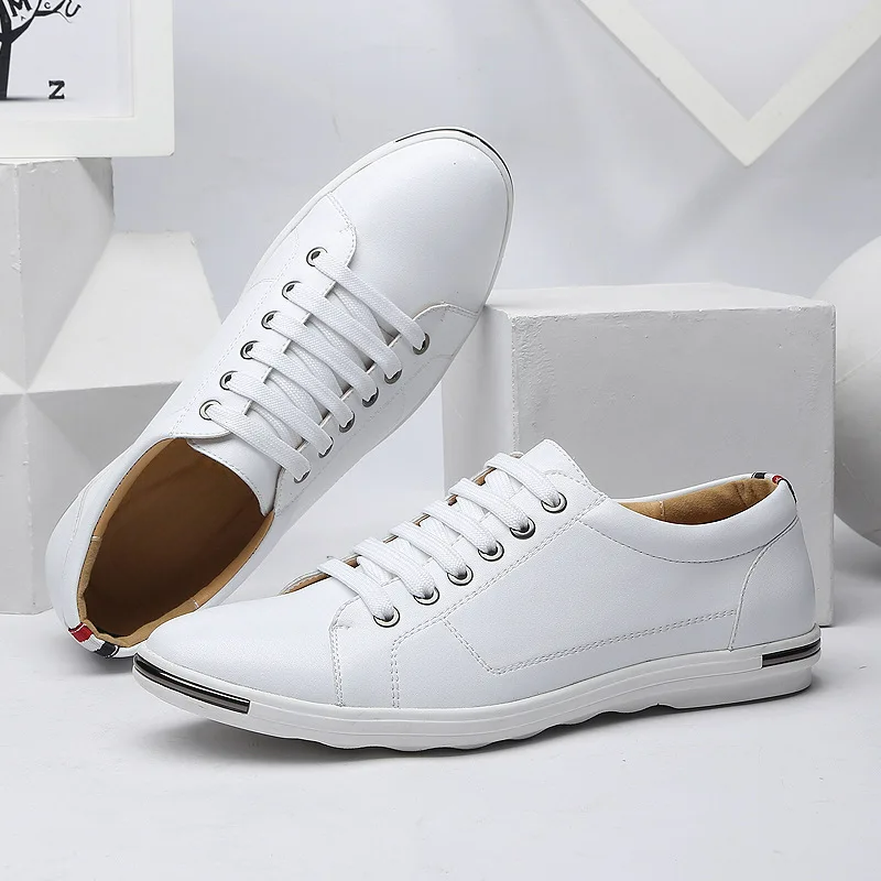 Men's Genuine Leather Low-Top Sneakers - White