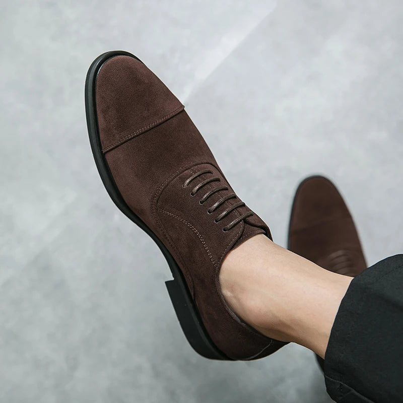 Cap Toe Suede Oxford Dress Shoes for Men