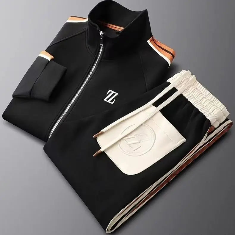 Men's Stripe 2-Piece Jogger Tracksuit Set - Black