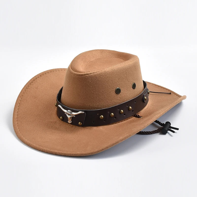 Garrison Suede Western Cowboy Hat with Chin Strap - Taupe
