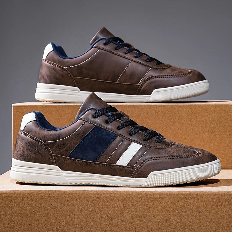 Men's Genuine Leather Low-Top Sneakers - Brown