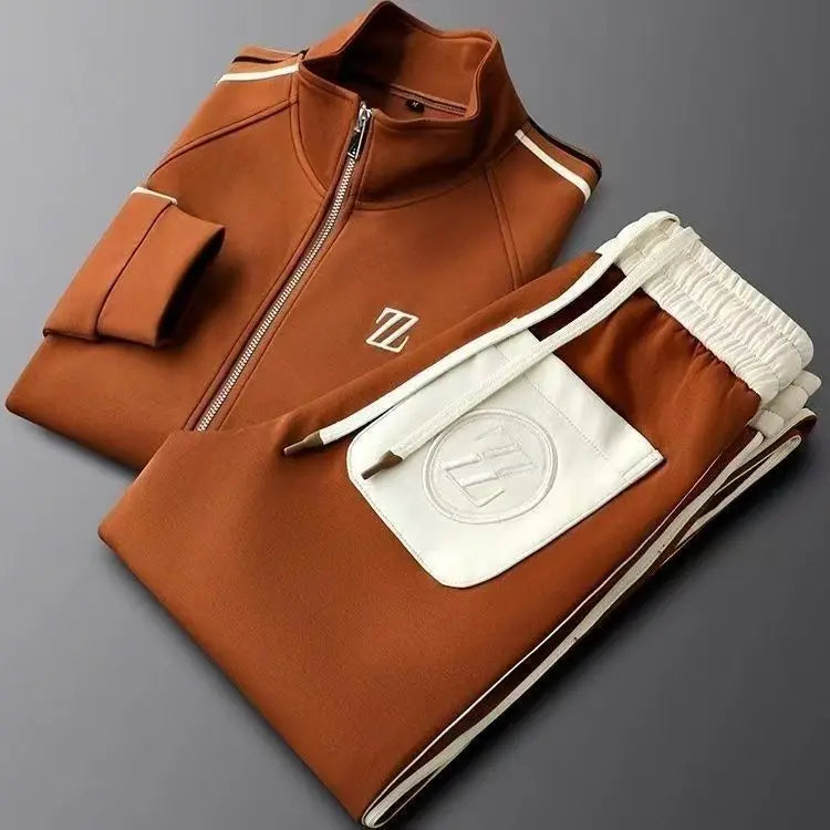 Men's Stripe 2-Piece Jogger Tracksuit Set - Brown