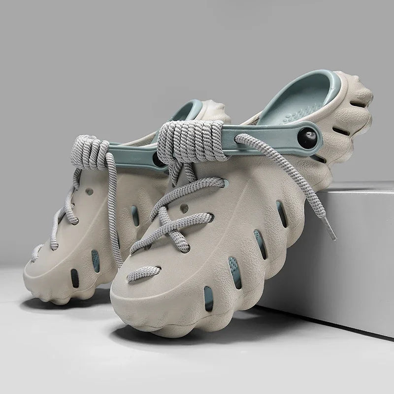 Men's Foam Lace-Up Clog Slides - Grey