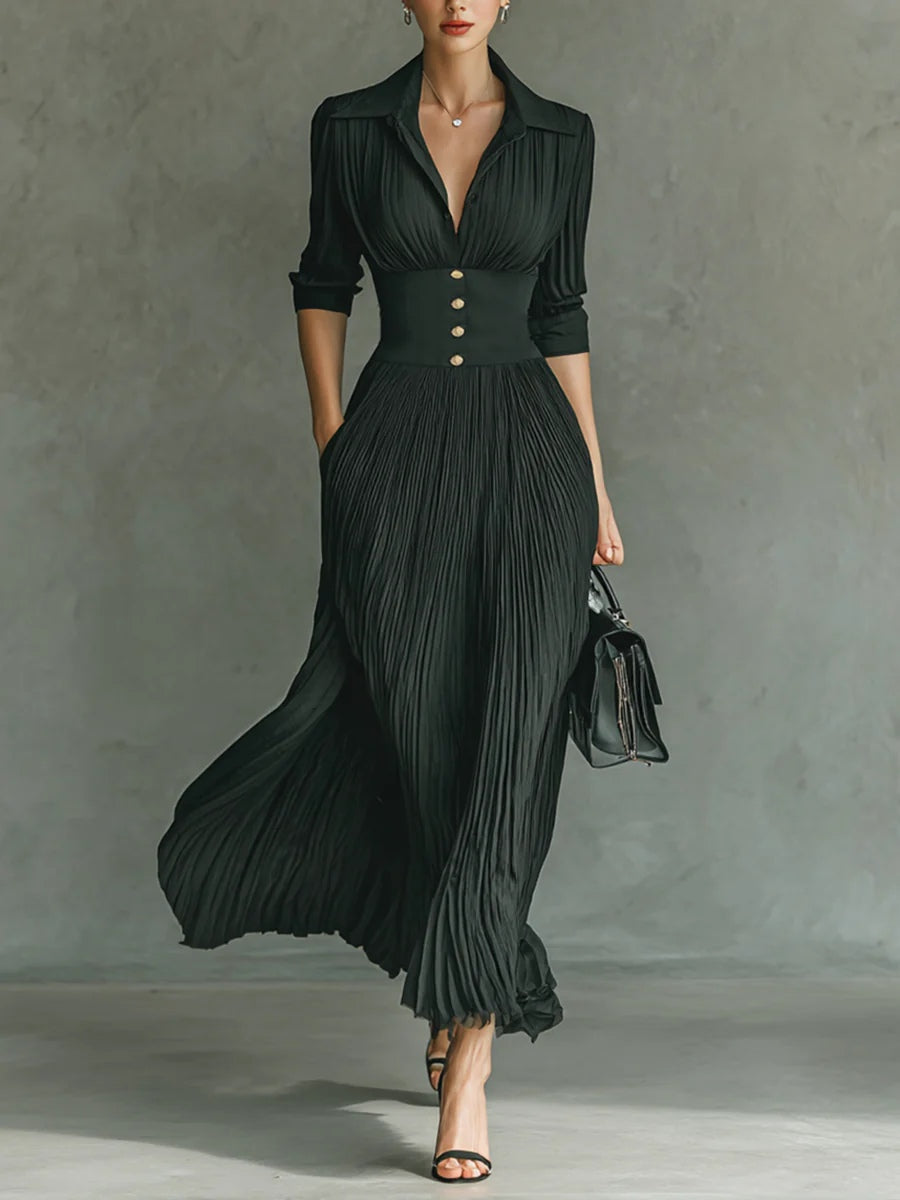Fitted Waist Midi Dress – Women's Versatile Dress | Erica - Black
