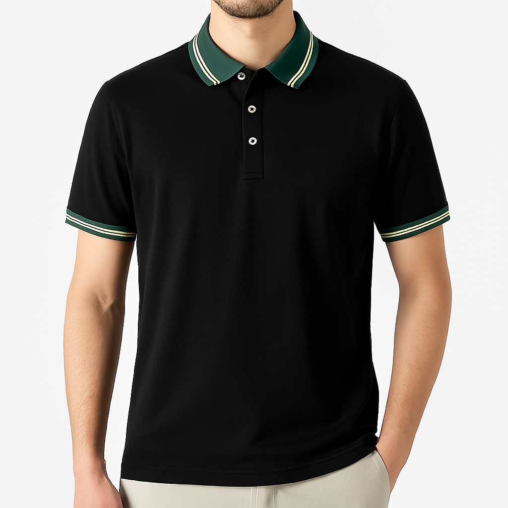 Men's Knit Button-Up Polo Shirt - Black