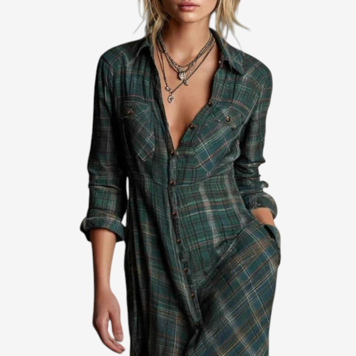 Collared Midi Dress – Women's Office Dress - Green