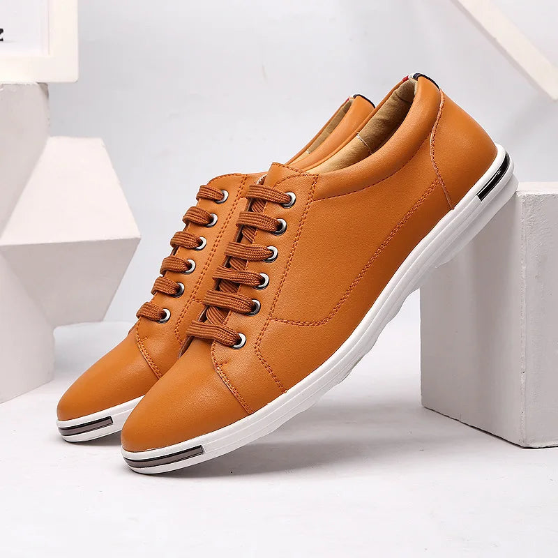 Men's Genuine Leather Low-Top Sneakers - Brown