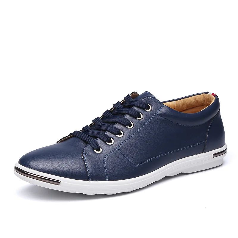 Men's Genuine Leather Low-Top Sneakers - Blue