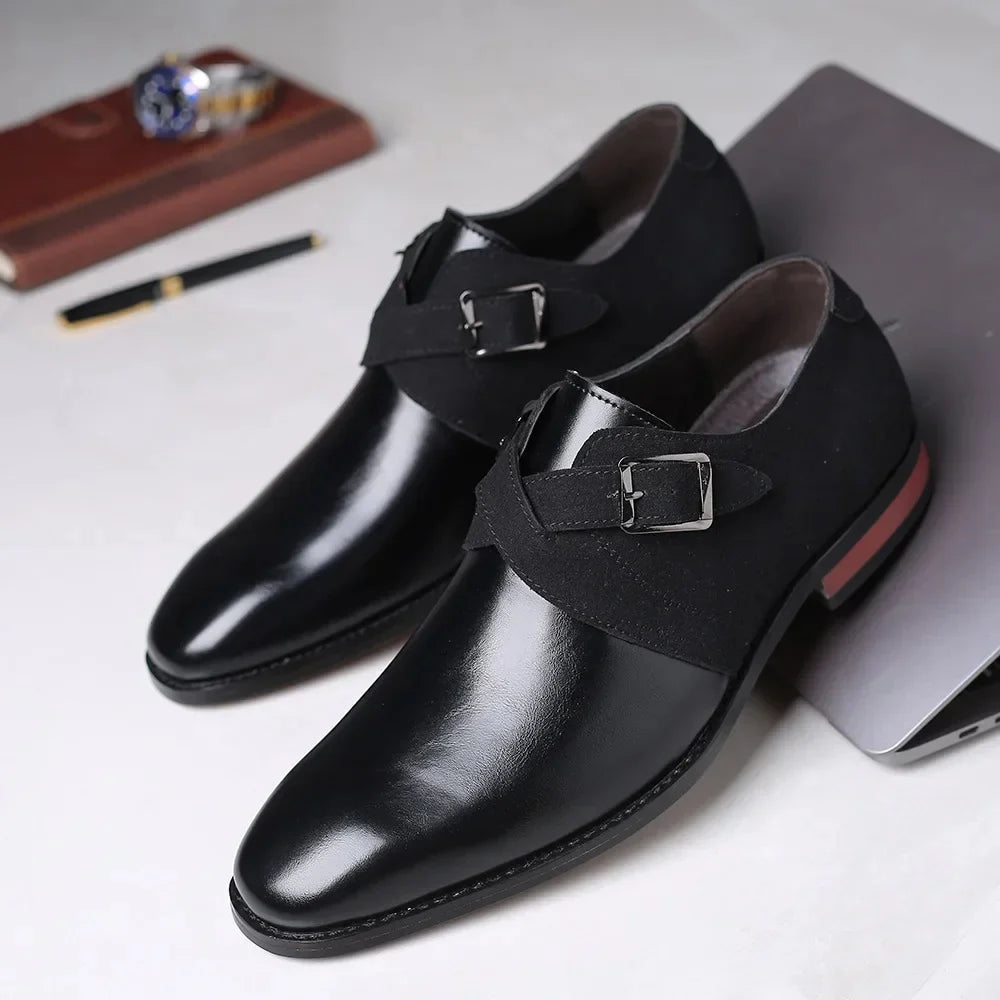 Men's Suede Double Buckle Loafers - Black
