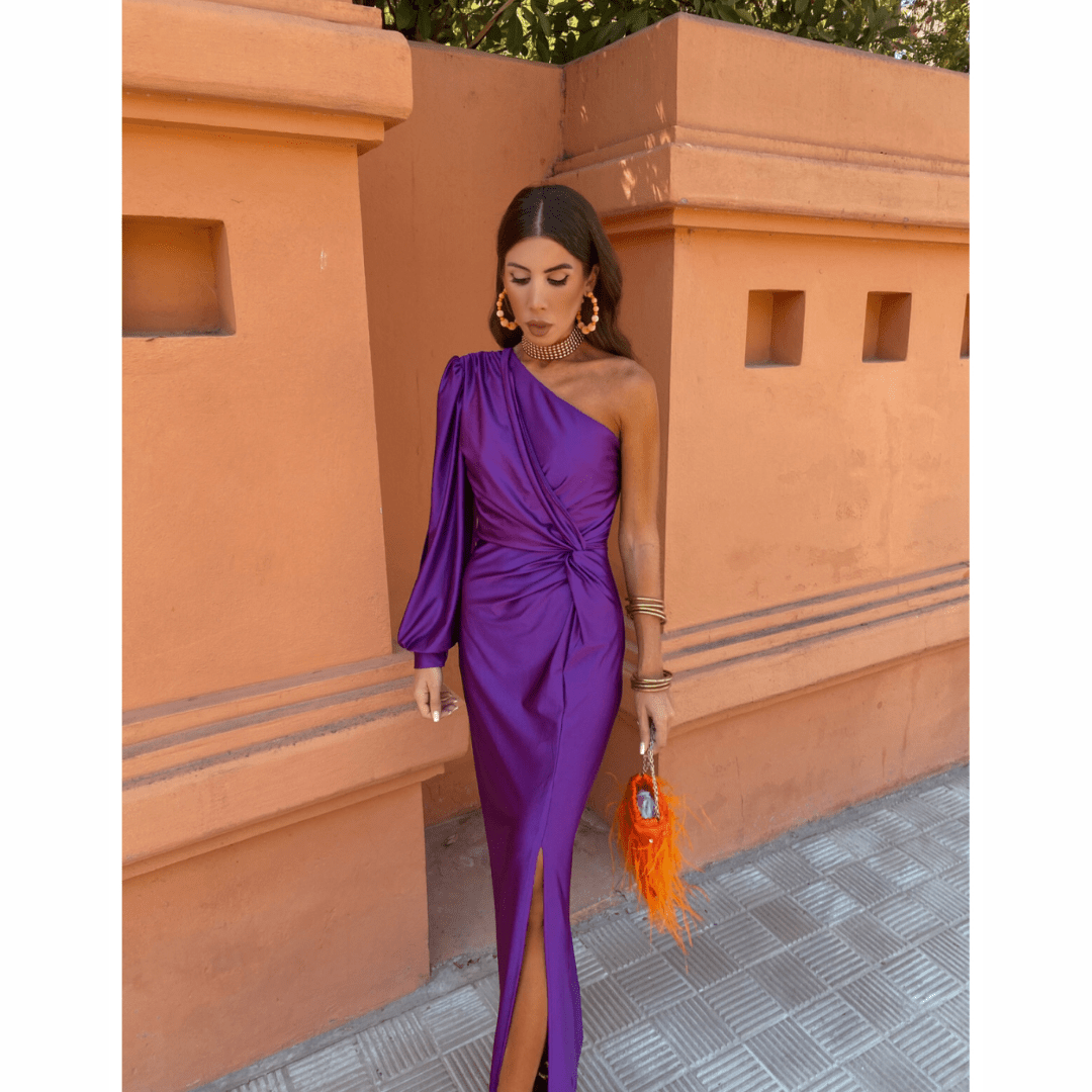 Ruched Midi Dress – Women's Evening Dress - Lavender