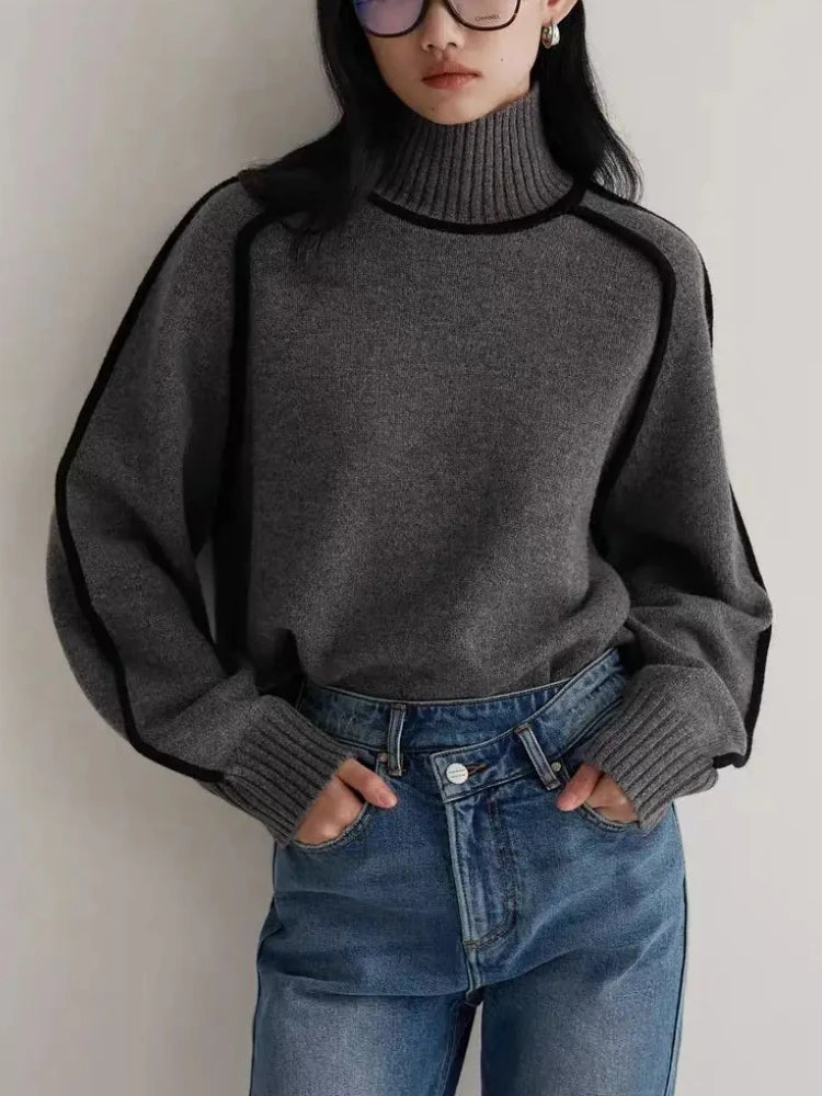 Celina Ribbed Turtleneck Sweater - Dark Gray