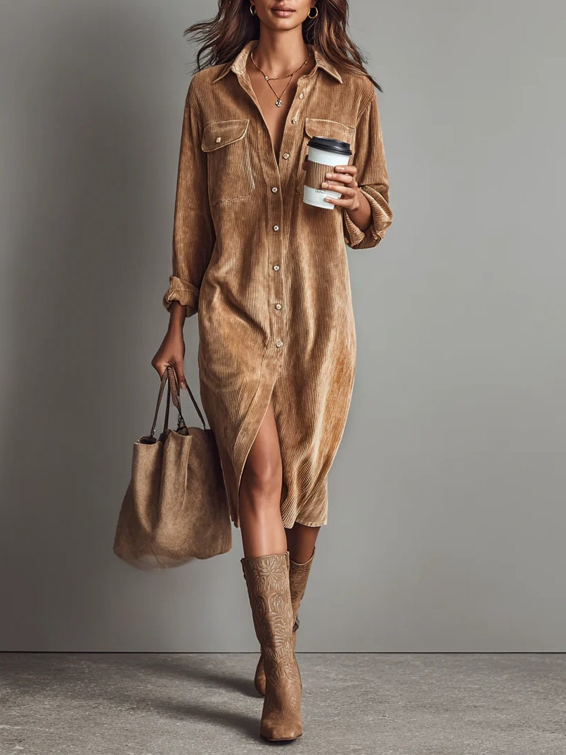 Flared Hem Midi Dress – Women's Everyday Dress | Elle - Khaki