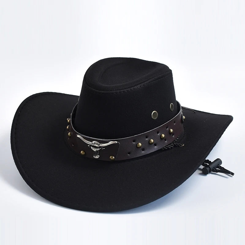 Garrison Suede Western Cowboy Hat with Chin Strap - Black