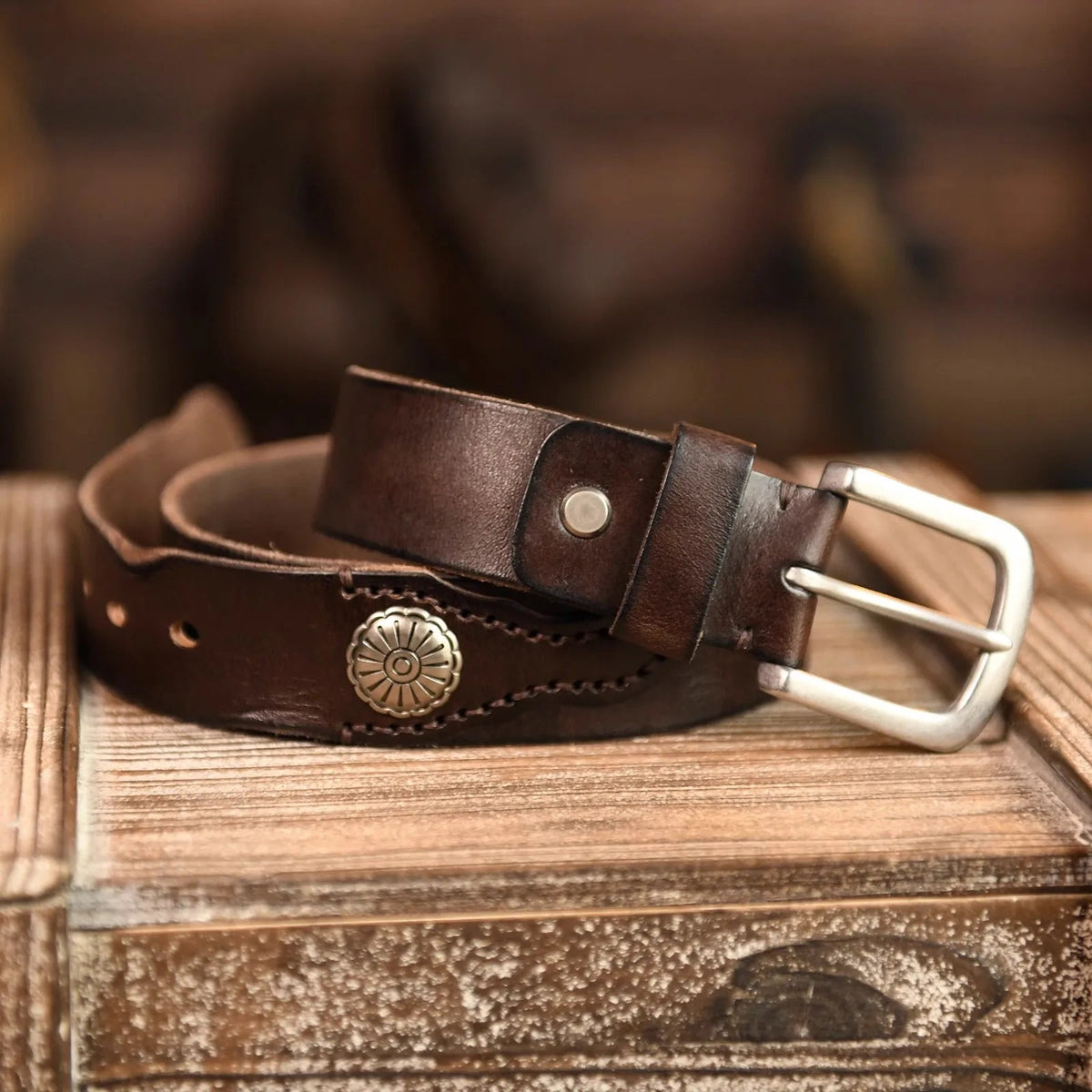 Men's Hand-Stitched Genuine Leather Belt - Coffee