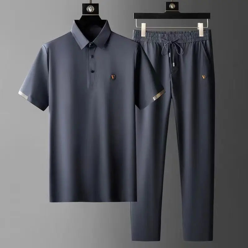 Men's Matching Polo & Pants Set – Relaxed Fit - Blue