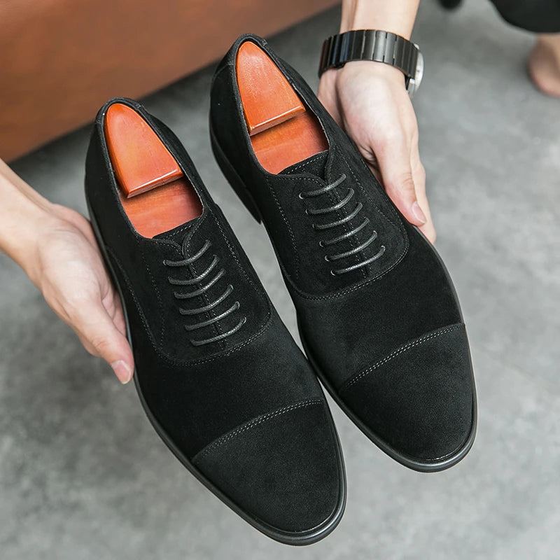 Cap Toe Suede Oxford Dress Shoes for Men - Black