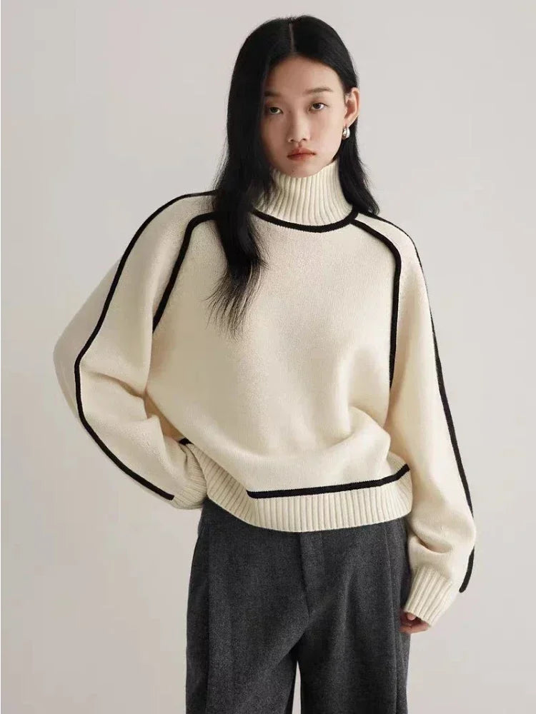 Celina Ribbed Turtleneck Sweater - Cream