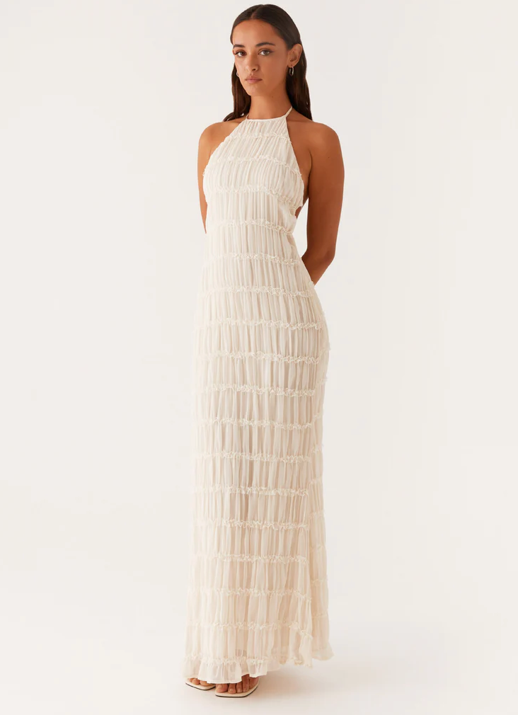 Halter Maxi Dress – Women's Evening Dress - White