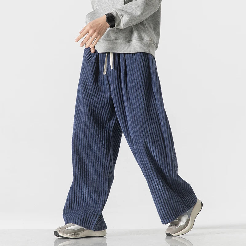 Wide-Leg Corduroy Drawstring Pants for Men