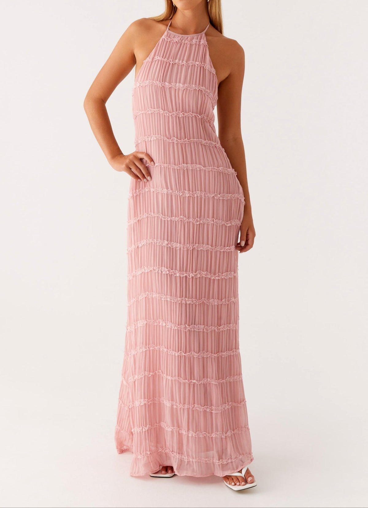 Halter Maxi Dress – Women's Evening Dress - Pink