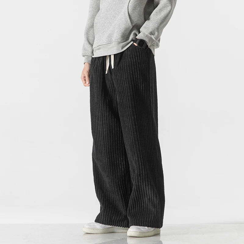 Wide-Leg Corduroy Drawstring Pants for Men