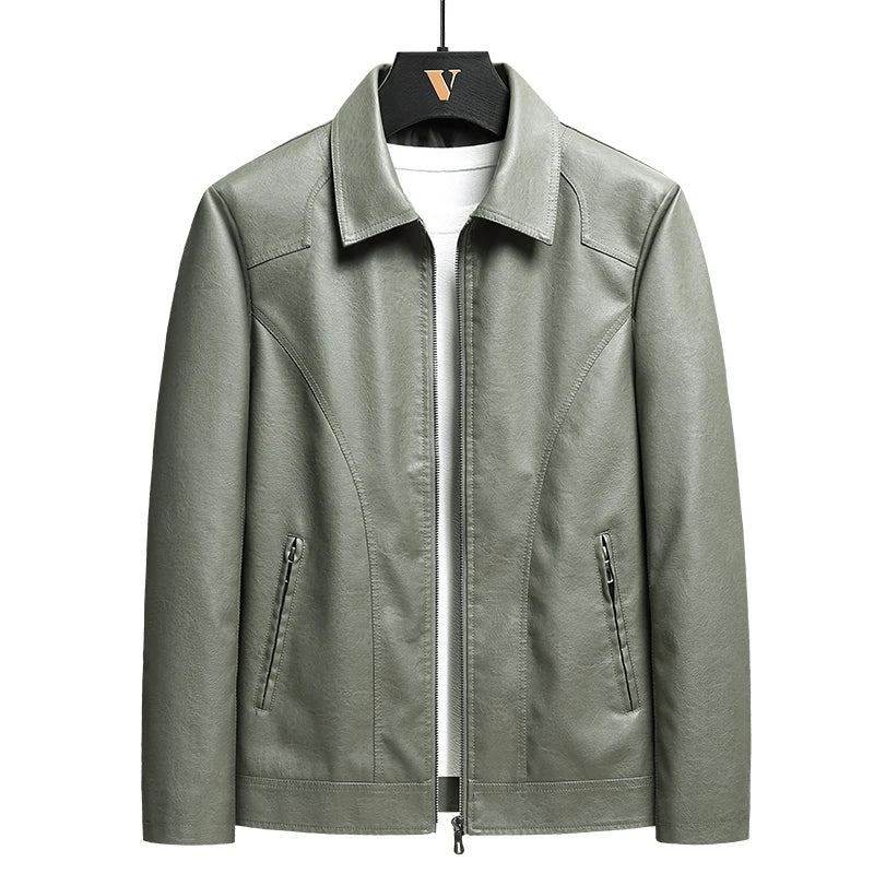 Dorenzo Leather Zip-Up Jacket – Men's Relaxed Fit - Green