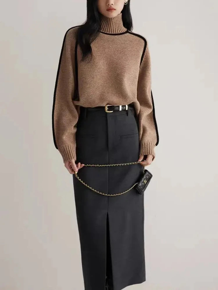 Celina Ribbed Turtleneck Sweater - Coffee
