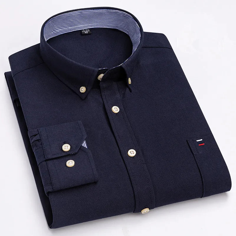 Andaro Cotton Button-Down Dress Shirt - Navy